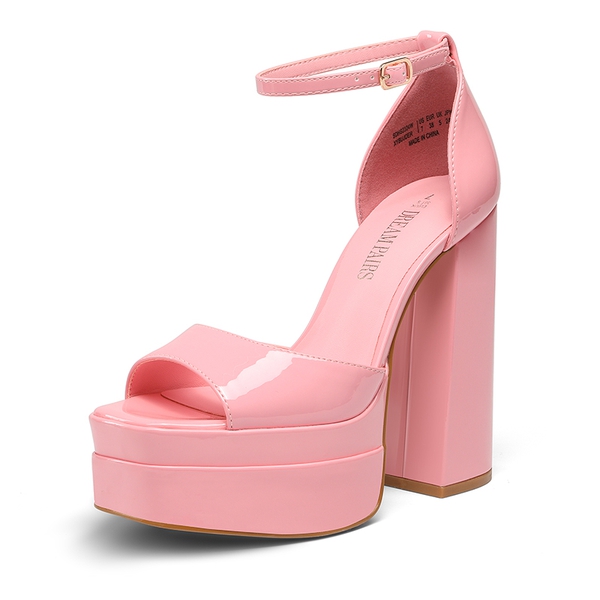 Square Toe Platform Chunky Heel Sandals - PINK PAT -  0