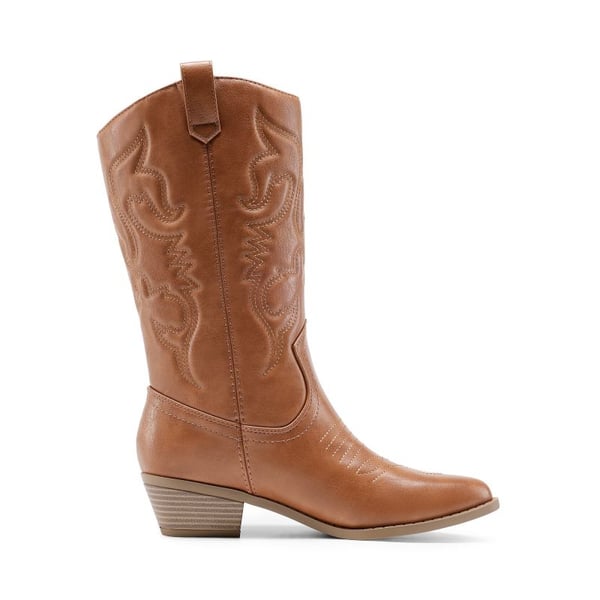 Mid Calf Western Cowboy Boots - TAN - 3
