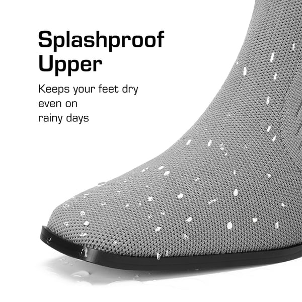 Water-Resistant Block Heel Knee High Boots - GREY - 5