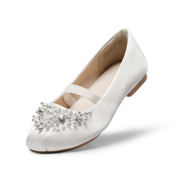 Girl's Mary Jane Pearl Ballerina Flats - WHITE -  0