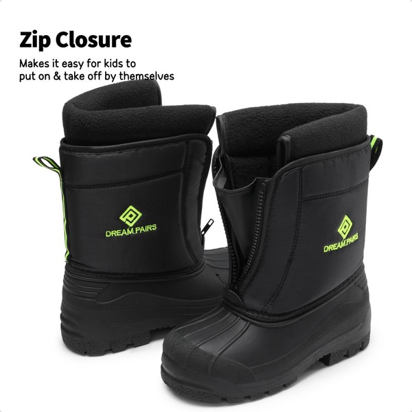 Kids Waterproof Snow Boots for boys and girls - BLACK NEON GREEN - 2