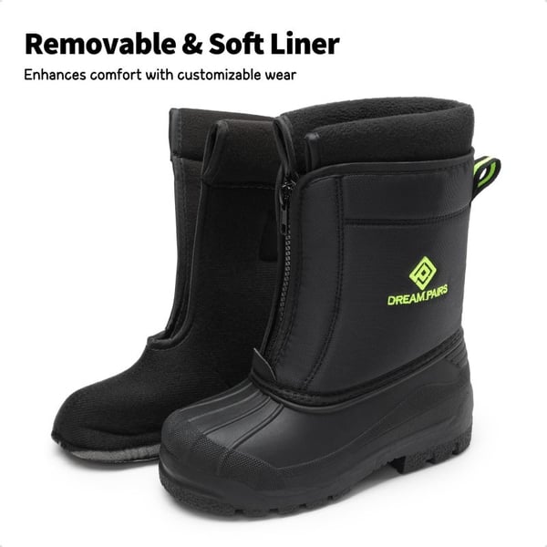 Kids Waterproof Snow Boots for boys and girls - BLACK NEON GREEN - 1