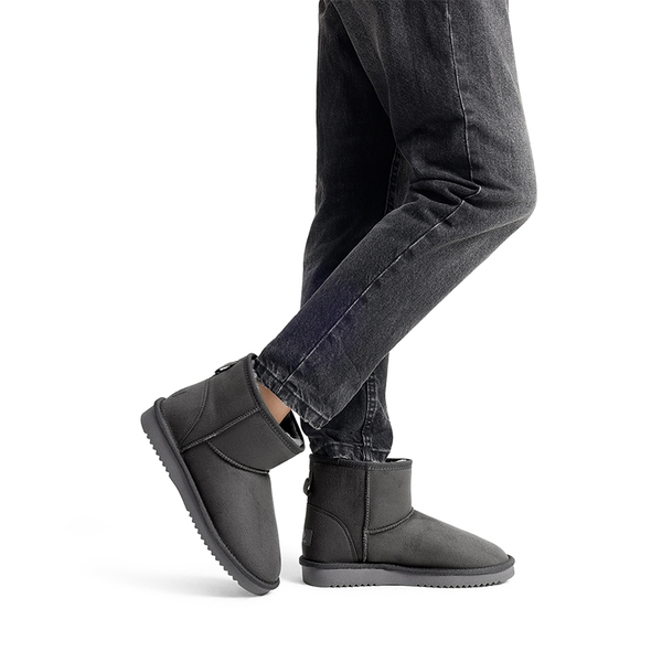 [FuzzyClassic I Low Boot] Faux Fur Lined Suede Snow Boots - GREY - 1