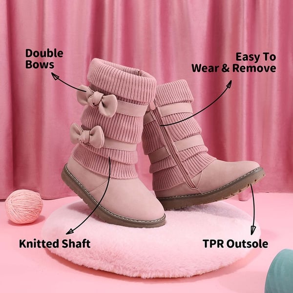 Mid Calf Faux Fur Lined Girls Snow Boots - PINK - 3