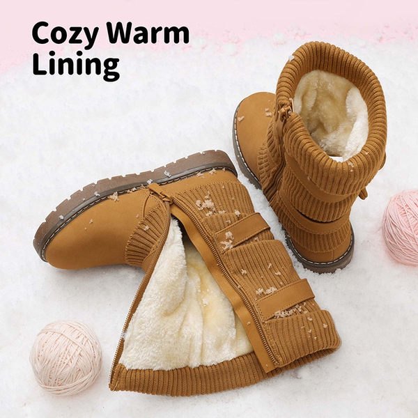Mid Calf Faux Fur Lined Girls Snow Boots - CAMEL - 2
