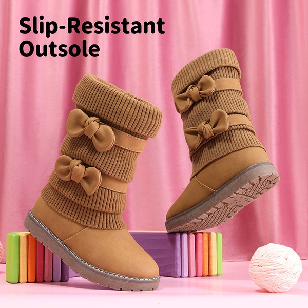 Mid Calf Faux Fur Lined Girls Snow Boots - CAMEL - 1