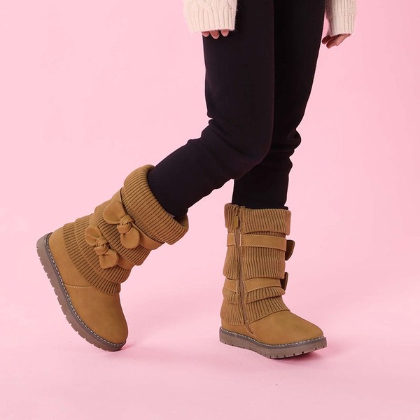 Mid Calf Faux Fur Lined Girls Snow Boots - CAMEL - 4