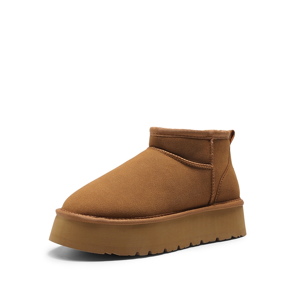 Faux Fur Lined Slip On Snow Boots - CHESTNUT -  0