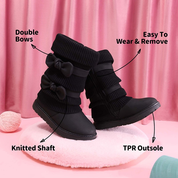 Mid Calf Faux Fur Lined Girls Snow Boots - BLACK - 3