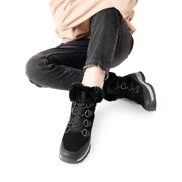 Waterproof Lace-Up Winter Snow Boots - BLACK - 1