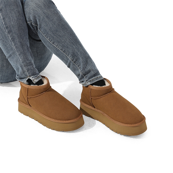 Faux Fur Lined Slip On Snow Boots - CHESTNUT - 1