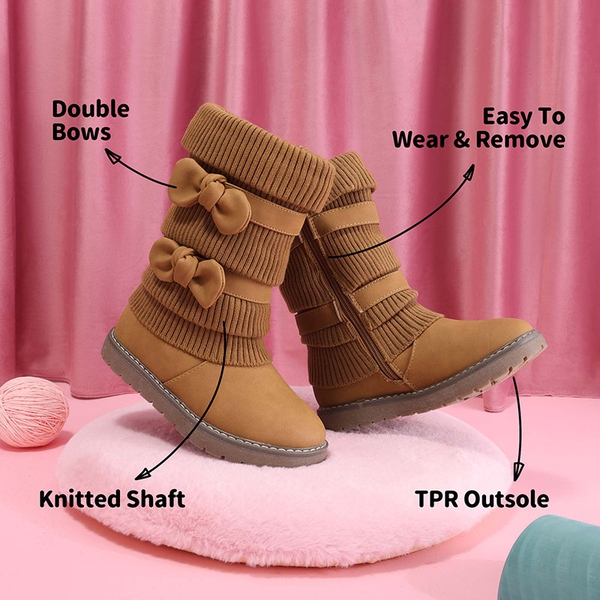 Mid Calf Faux Fur Lined Girls Snow Boots - CAMEL - 3