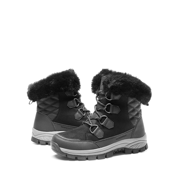 Waterproof Lace-Up Winter Snow Boots - BLACK - 4
