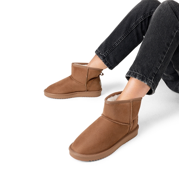 [FuzzyClassic I Low Boot] Faux Fur Lined Suede Snow Boots - CAMEL - 2