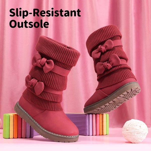 Mid Calf Faux Fur Lined Girls Snow Boots - RED - 1