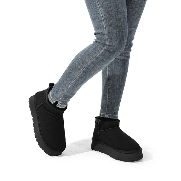Faux Fur Lined Slip On Snow Boots - BLACK - 2