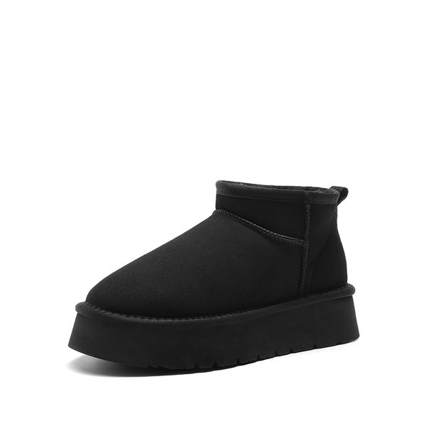Faux Fur Lined Slip On Snow Boots - BLACK -  0