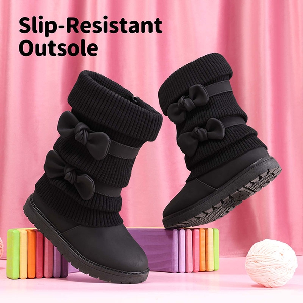 Mid Calf Faux Fur Lined Girls Snow Boots - BLACK - 1