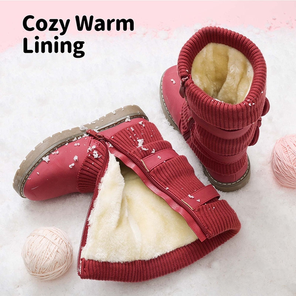 Mid Calf Faux Fur Lined Girls Snow Boots - RED - 2