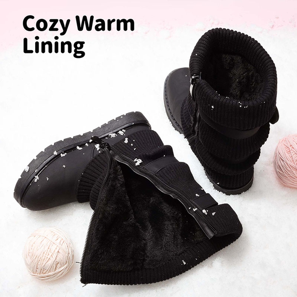 Mid Calf Faux Fur Lined Girls Snow Boots - BLACK - 2