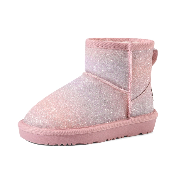 [FuzzyClassic Kid's Low Boot] Kids Faux Fur-Lined Snow Boots - PINK-RAINBOW -  0