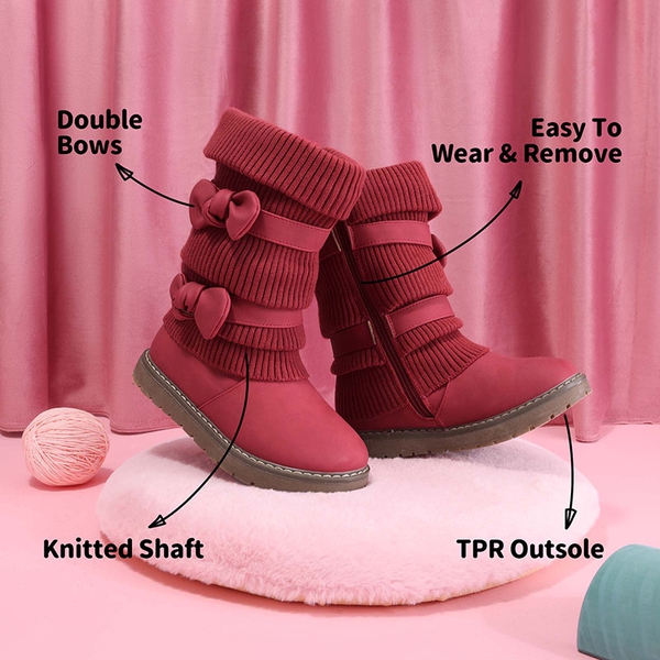 Mid Calf Faux Fur Lined Girls Snow Boots - RED - 3