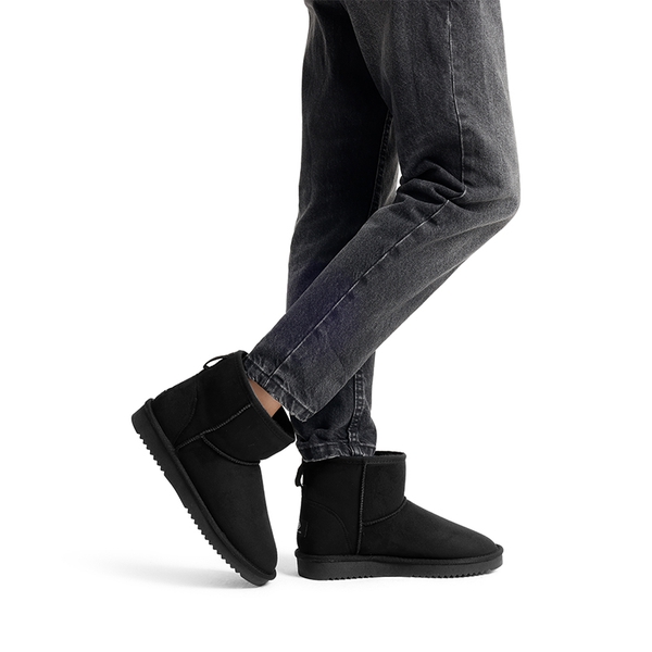 [FuzzyClassic I Low Boot] Faux Fur Lined Suede Snow Boots - BLACK - 1