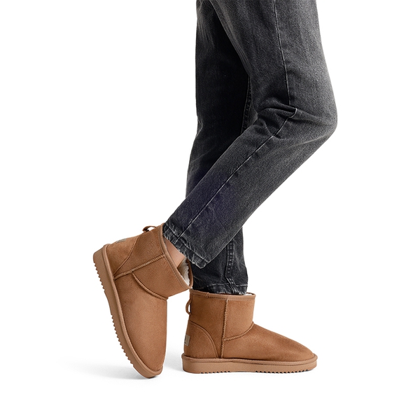 [FuzzyClassic I Low Boot] Faux Fur Lined Suede Snow Boots - CAMEL - 1