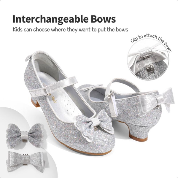 Girls Mary Jane Low Heel Dress Shoes - SILVER - 1