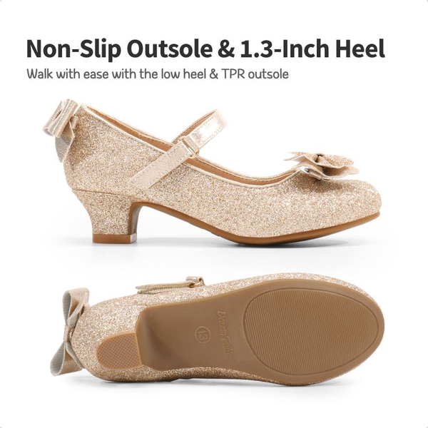 Girls Mary Jane Low Heel Dress Shoes - GOLD - 4
