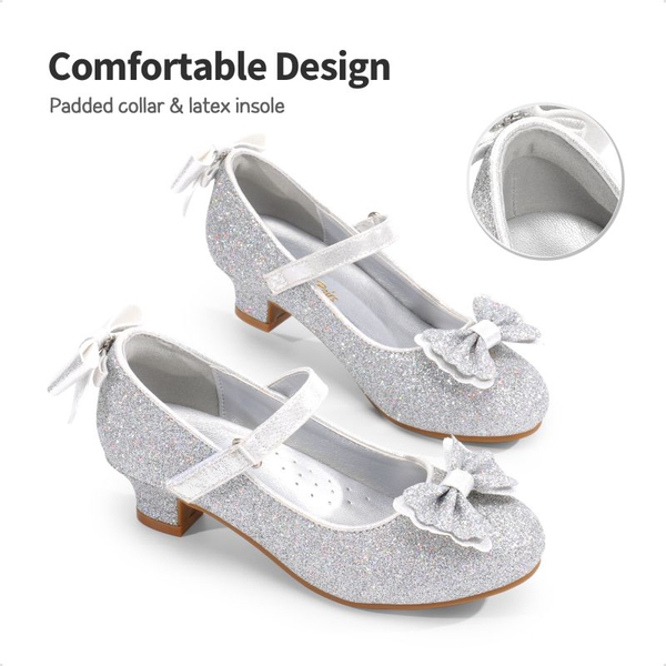 Girls Mary Jane Low Heel Dress Shoes - SILVER - 3