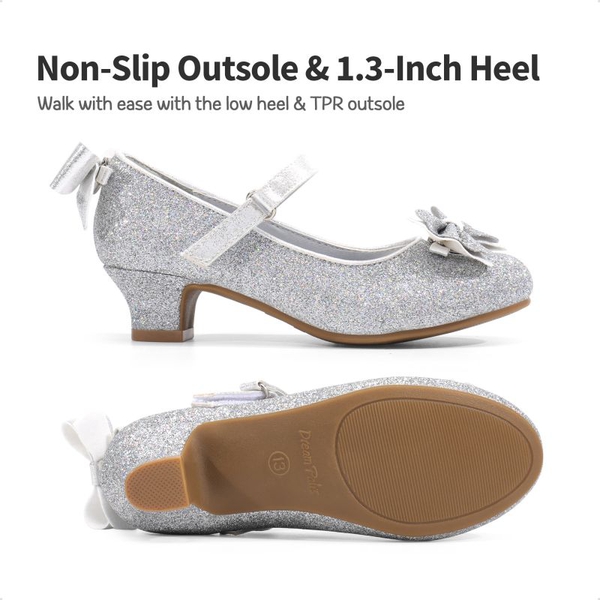 Girls Mary Jane Low Heel Dress Shoes - SILVER - 4