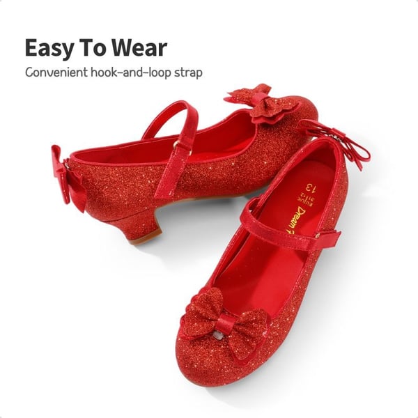 Girls Mary Jane Low Heel Dress Shoes - RED - 2