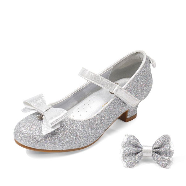 Girls Mary Jane Low Heel Dress Shoes - SILVER -  0