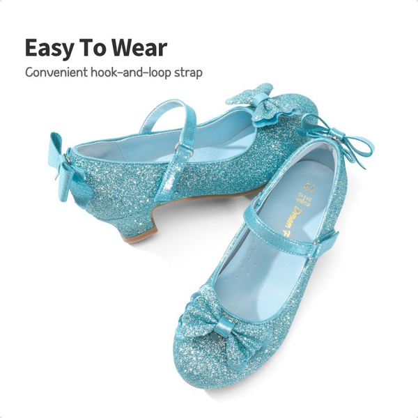 Girls Mary Jane Low Heel Dress Shoes - BLUE - 2