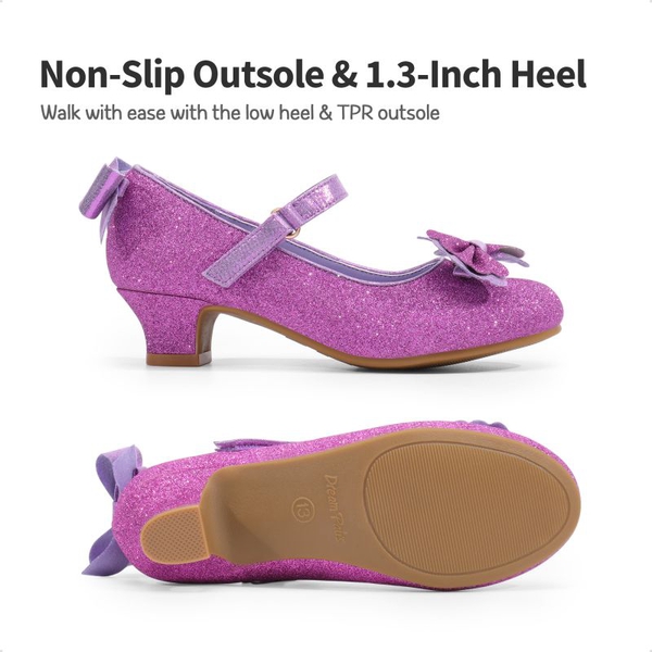 Girls Mary Jane Low Heel Dress Shoes - PURPLE - 4