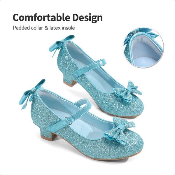 Girls Mary Jane Low Heel Dress Shoes - BLUE - 3