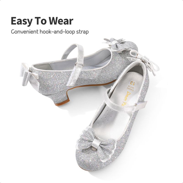 Girls Mary Jane Low Heel Dress Shoes - SILVER - 2