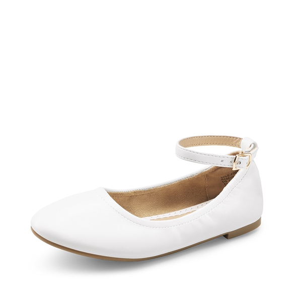 Girls Ankle-Strap Ballerina Flat Shoes - WHITE -  0