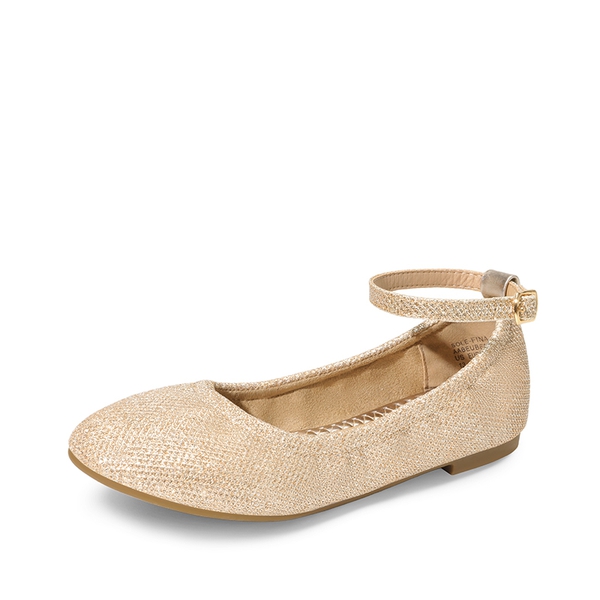 Girls Ankle-Strap Ballerina Flat Shoes - GOLD GLITTER -  0