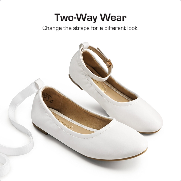 Girls Ankle-Strap Ballerina Flat Shoes - WHITE - 1
