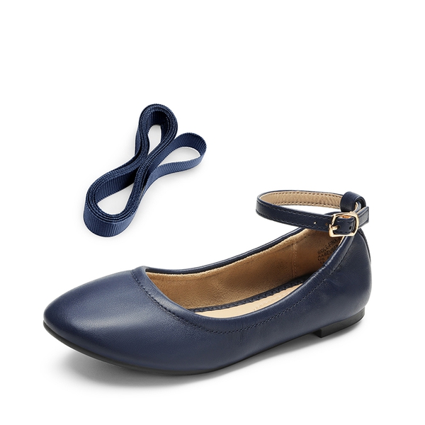 Girls Ankle-Strap Ballerina Flat Shoes - NAVY - 5