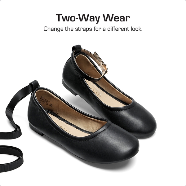 Girls Ankle-Strap Ballerina Flat Shoes - BLACK - 1