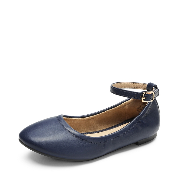 Girls Ankle-Strap Ballerina Flat Shoes - NAVY -  0