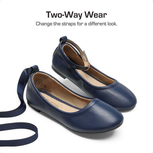 Girls Ankle-Strap Ballerina Flat Shoes - NAVY - 1