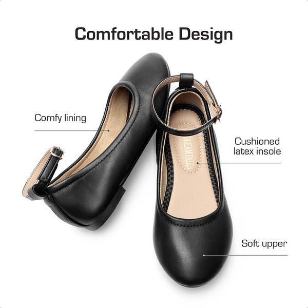 Girls Ankle-Strap Ballerina Flat Shoes - BLACK - 2