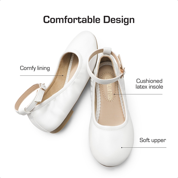Girls Ankle-Strap Ballerina Flat Shoes - WHITE - 2