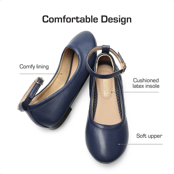Girls Ankle-Strap Ballerina Flat Shoes - NAVY - 2