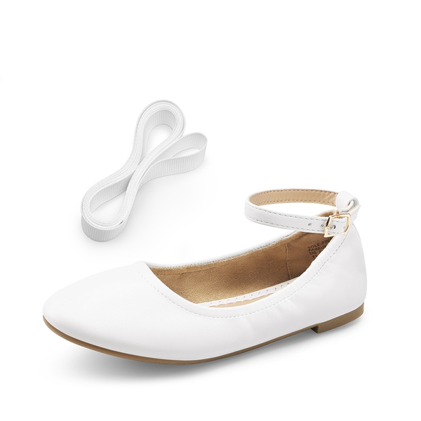 Girls Ankle-Strap Ballerina Flat Shoes - WHITE - 5