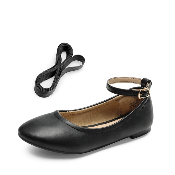 Girls Ankle-Strap Ballerina Flat Shoes - BLACK - 5
